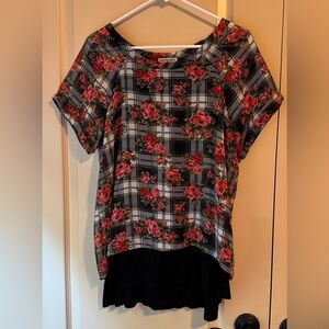 Cha Cha Women Vente Red Floral Plaid Blouse Size Large